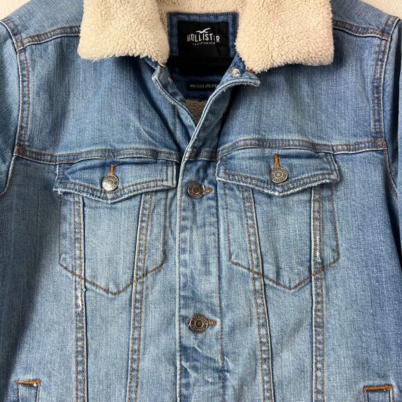 Hollister Epic Flex Jean White Sherpa Lined Jacket Trucker Vintage Style Y2k Fur - Picture 4 of 10